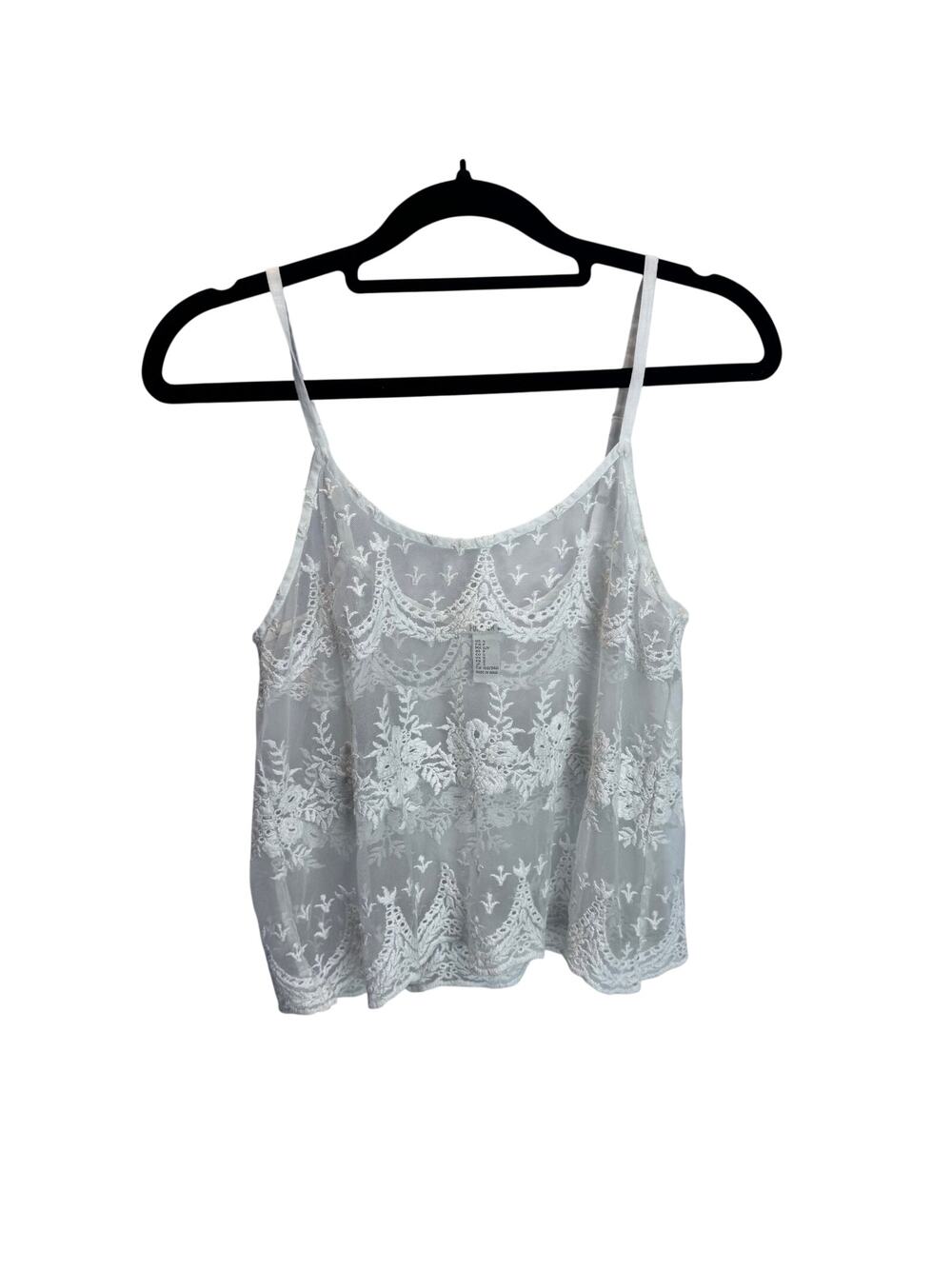 Forever 21 White Floral Lace Cami Top Sheer Embroidered Camisole Boho Coquette S